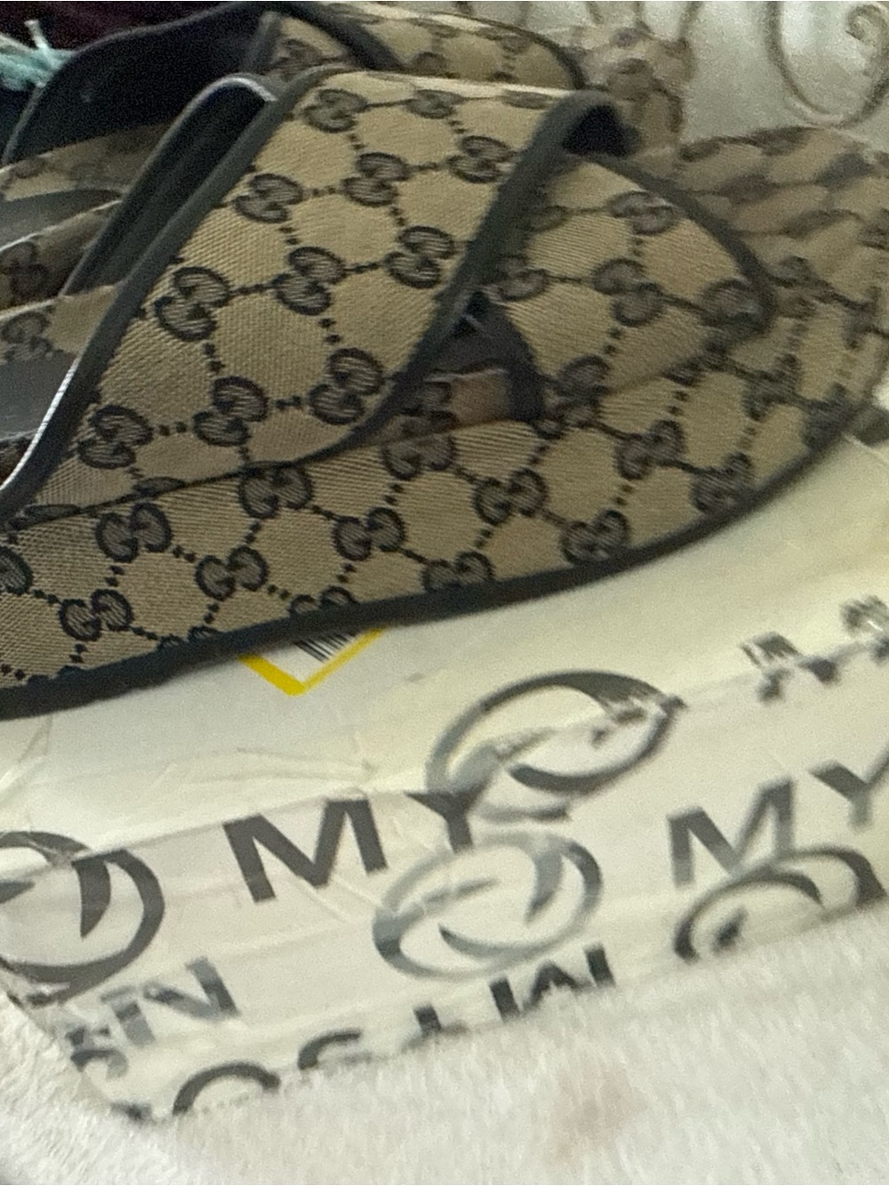 Excellent Preowned Condition Authentic Gucci Monogram Cross-Strap Wedge Slides - Picture 8 of 16